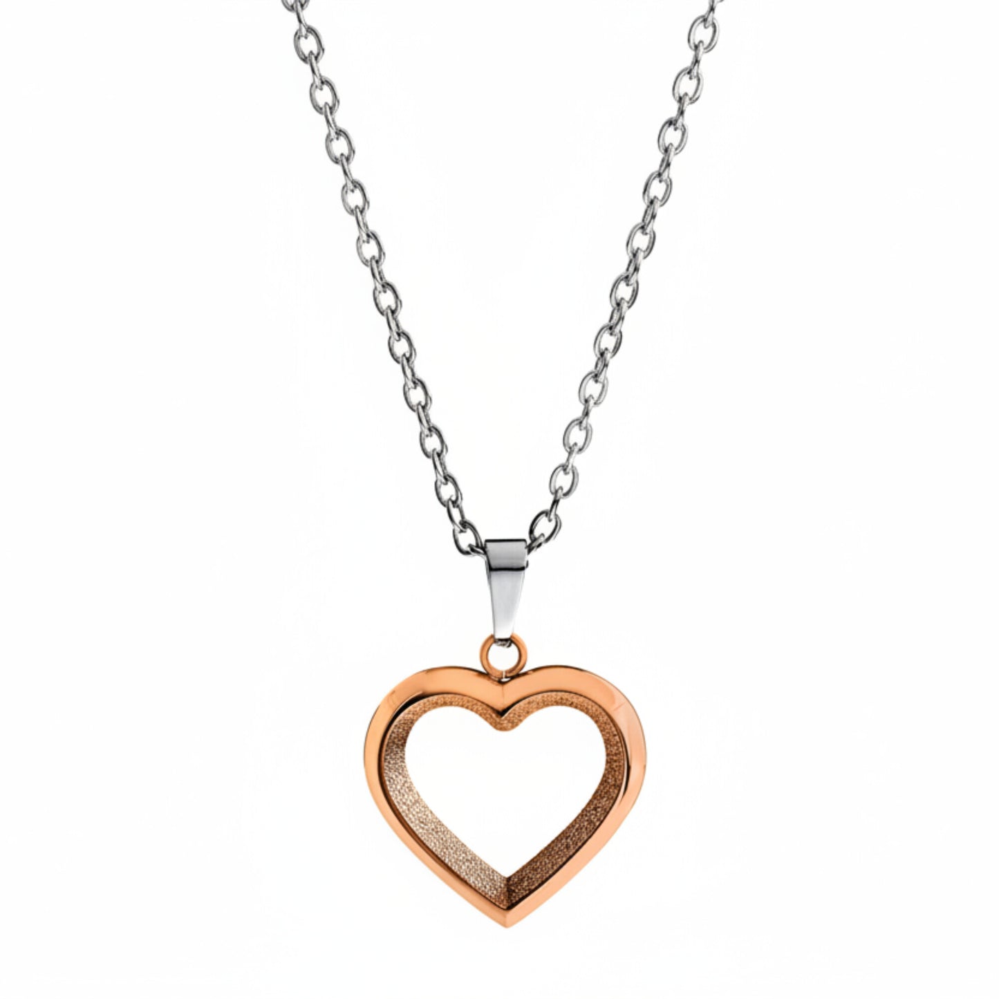 Women's Open Heart Rose Gold Plated Stainless Steel Necklace - 19"