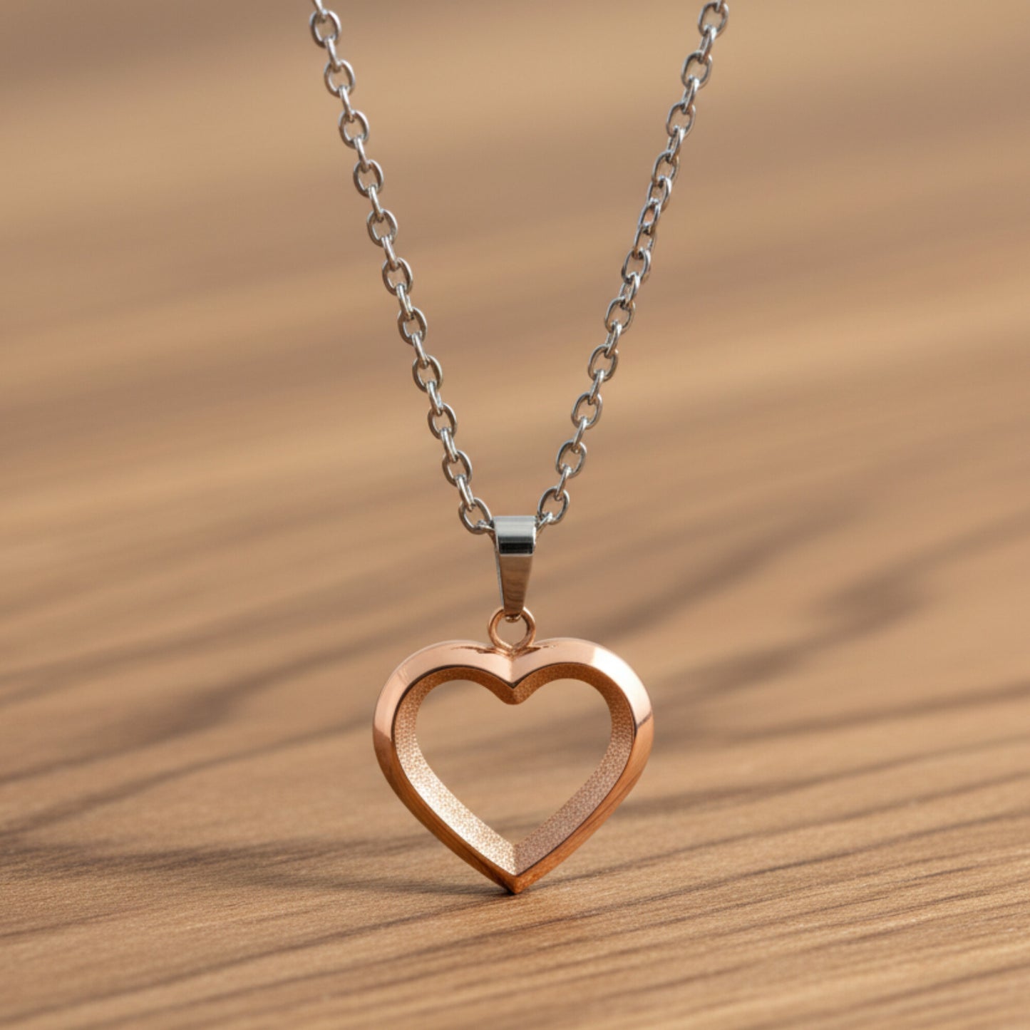 Women's Open Heart Rose Gold Plated Stainless Steel Necklace - 19"