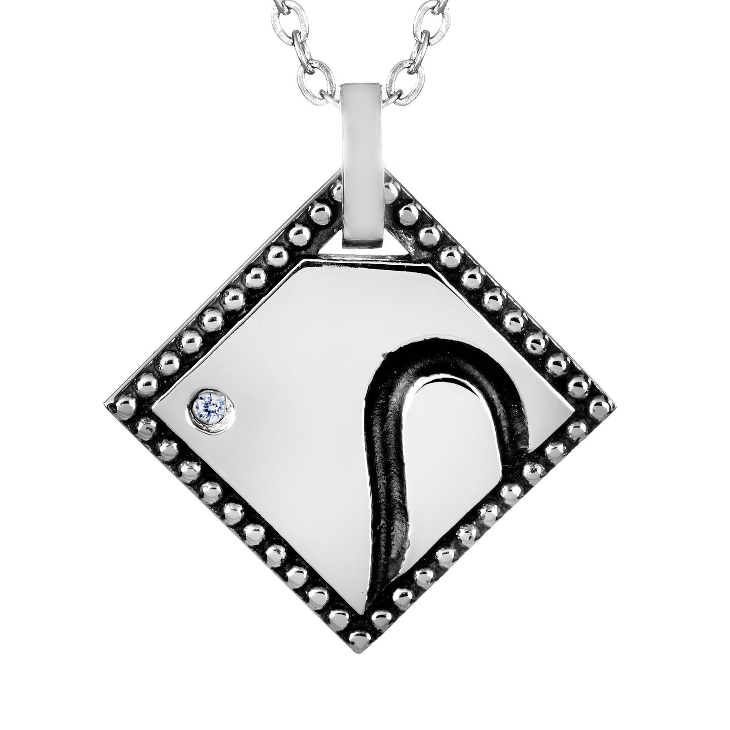 Cubic Zirconia Black Enamel Half Heart Best Friend Pendant Stainless Steel Necklace - 18"