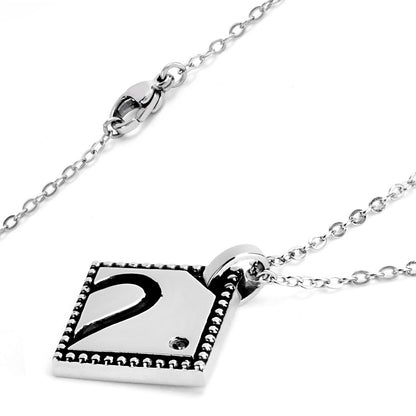 Cubic Zirconia Black Enamel Half Heart Best Friend Pendant Stainless Steel Necklace - 18"