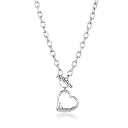 ELYA Women's Polished Open Heart Toggle Cable Chain Stainless Steel Pendant Necklace