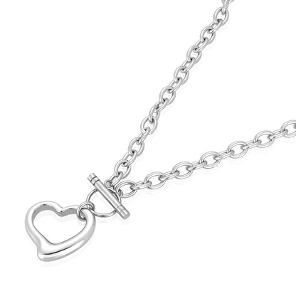 ELYA Women's Polished Open Heart Toggle Cable Chain Stainless Steel Pendant Necklace