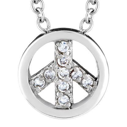Women's Cubic Zirconia Peace Stainless Steel Necklace - 16"