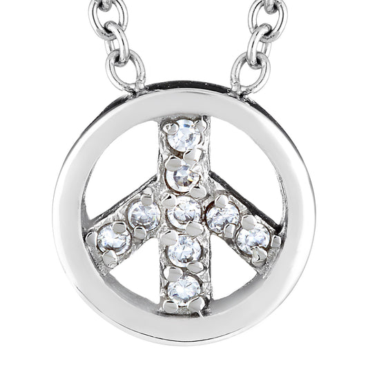 Women's Cubic Zirconia Peace Stainless Steel Necklace - 16"
