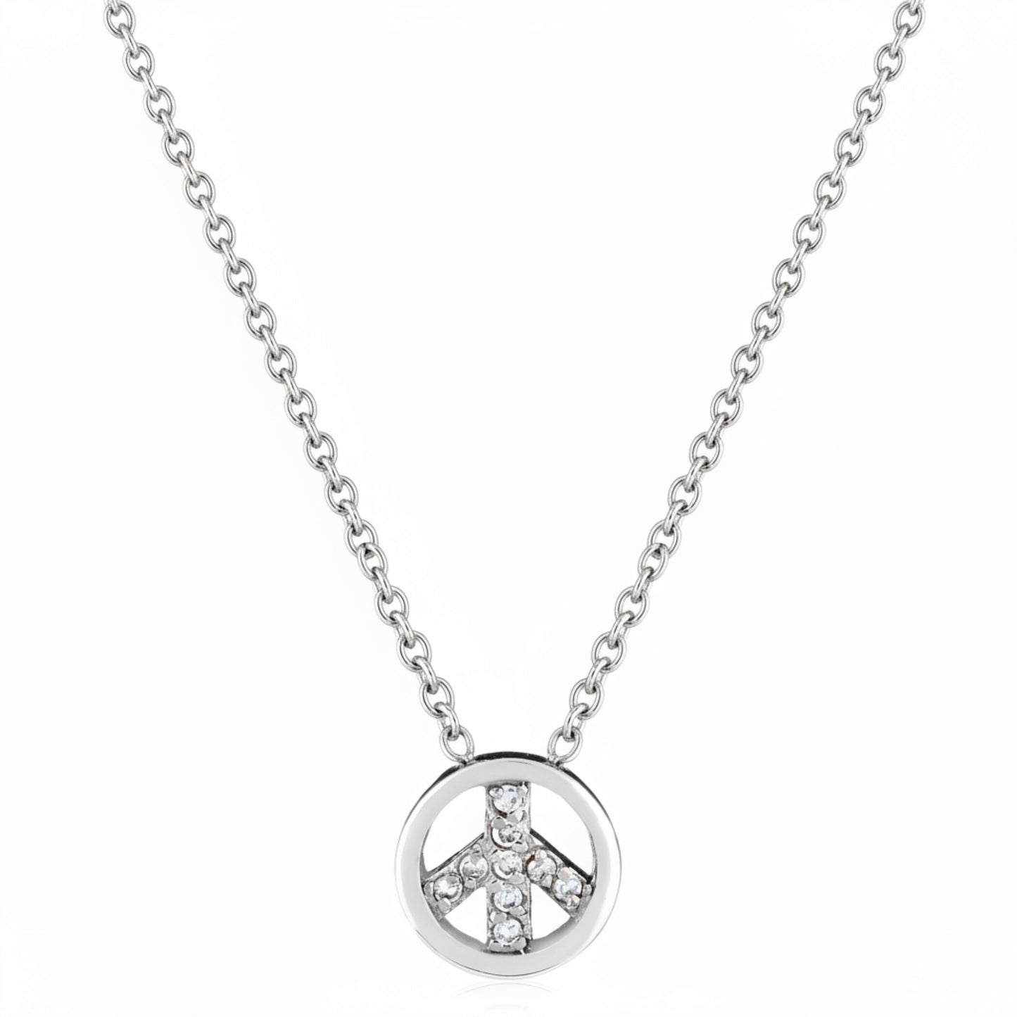 Women's Cubic Zirconia Peace Stainless Steel Necklace - 16"