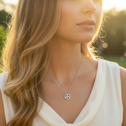 Women's Cubic Zirconia Peace Stainless Steel Necklace - 16"