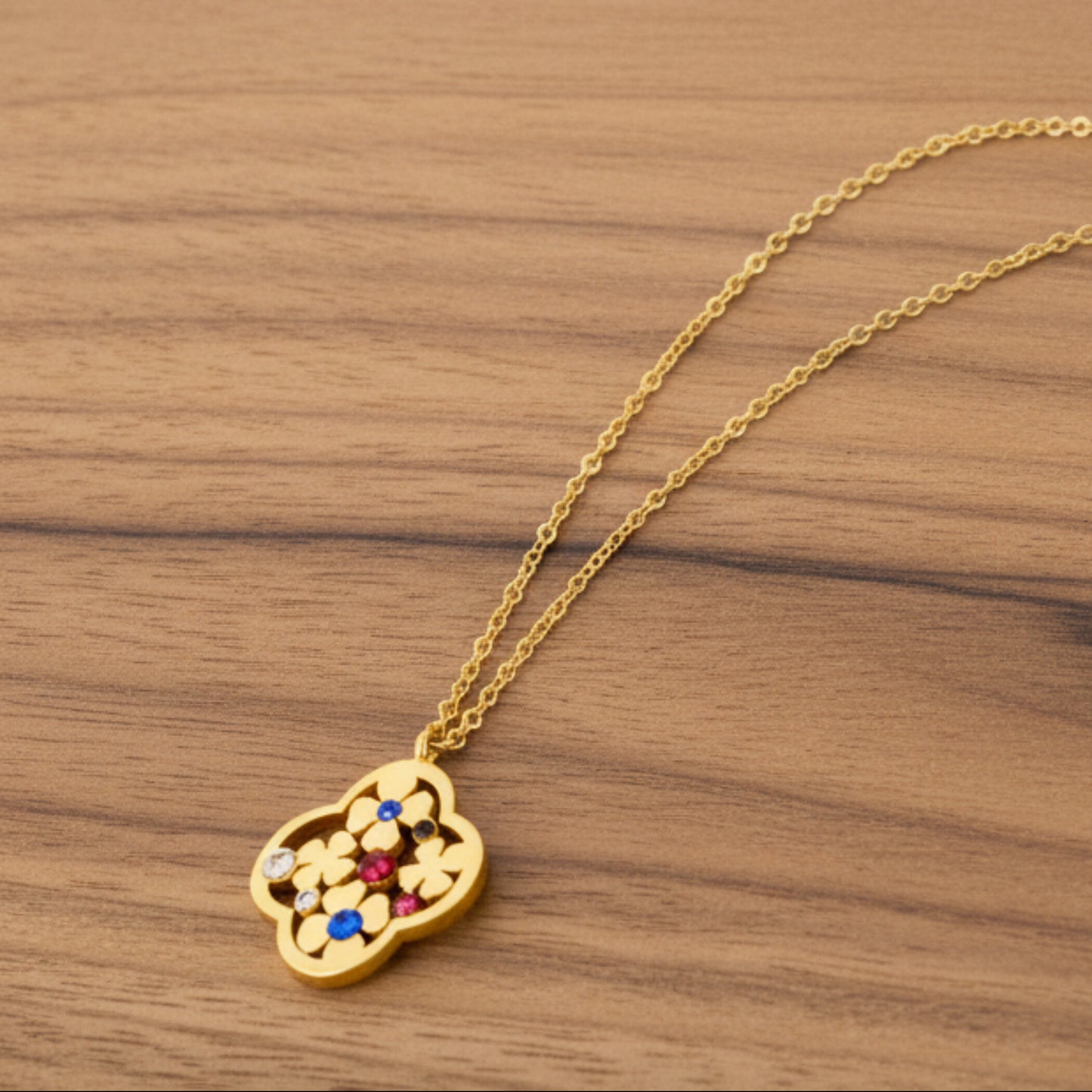 Women's Crystal Geometric Shaped Gold Plated Steel Necklace - 16"