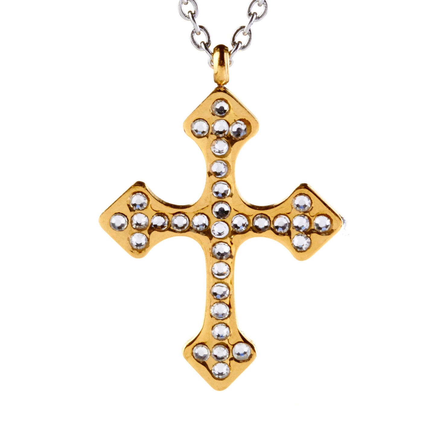 ELYA Cubic Zirconia Cross Gold Plated Stainless Steel Pendant Necklace - 18"