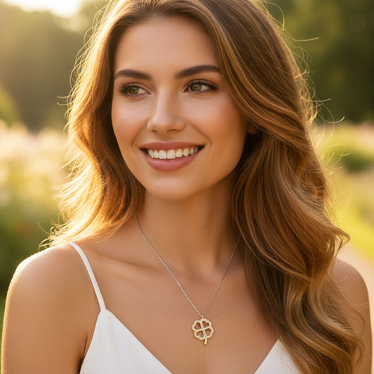 ELYA Women's Cubic Zirconia Clover Shaped Gold Plated Necklace - 16"