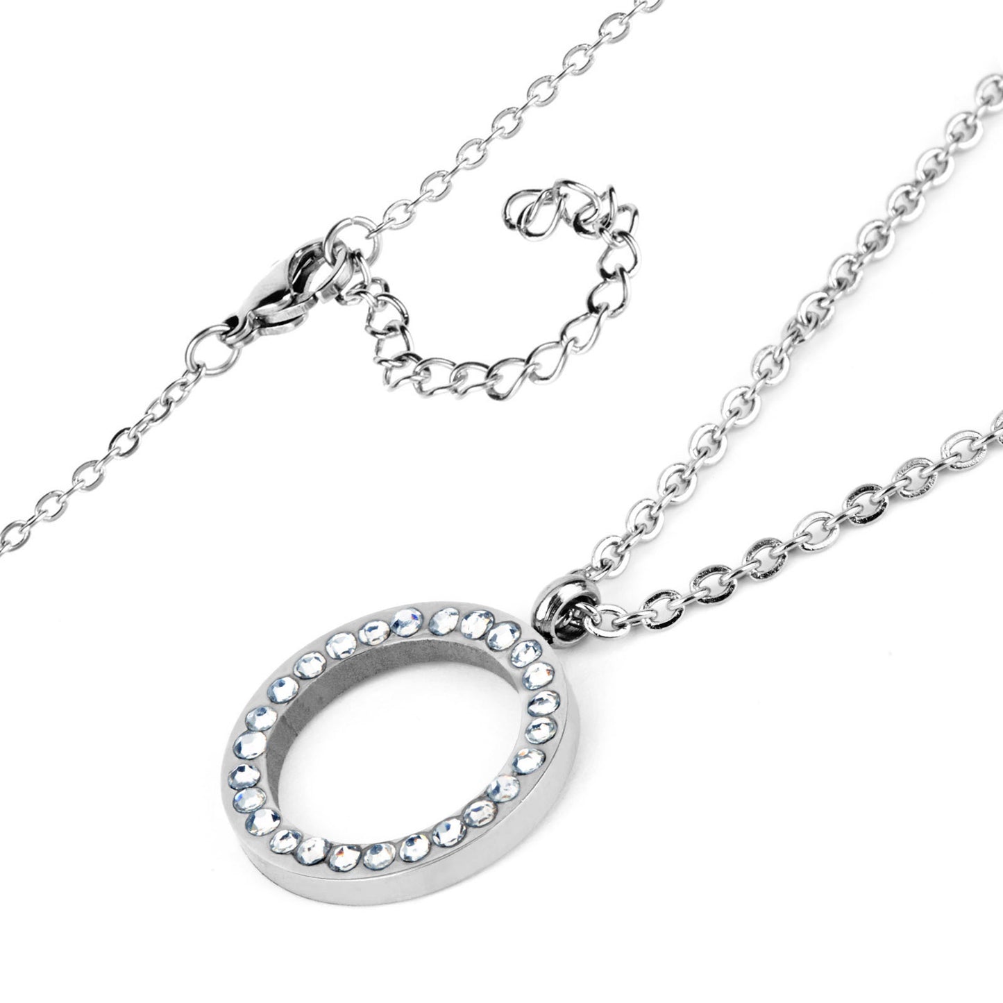 ELYA Cubic Zirconia Open Circle Stainless Steel Pendant Necklace - 16"