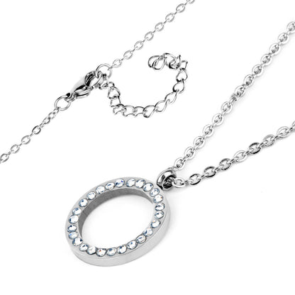 ELYA Cubic Zirconia Open Circle Stainless Steel Pendant Necklace - 16"