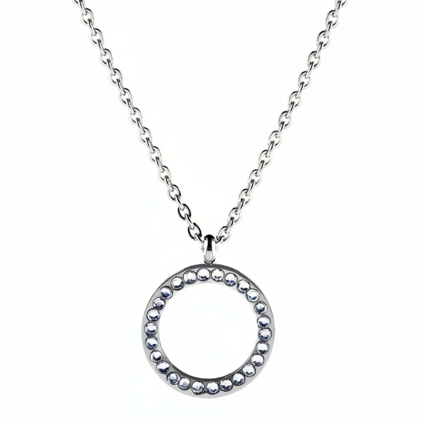 Women's Cubic Zirconia Open Circle Stainless Steel Necklace - 16"