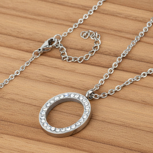 Women's Cubic Zirconia Open Circle Stainless Steel Necklace - 16"