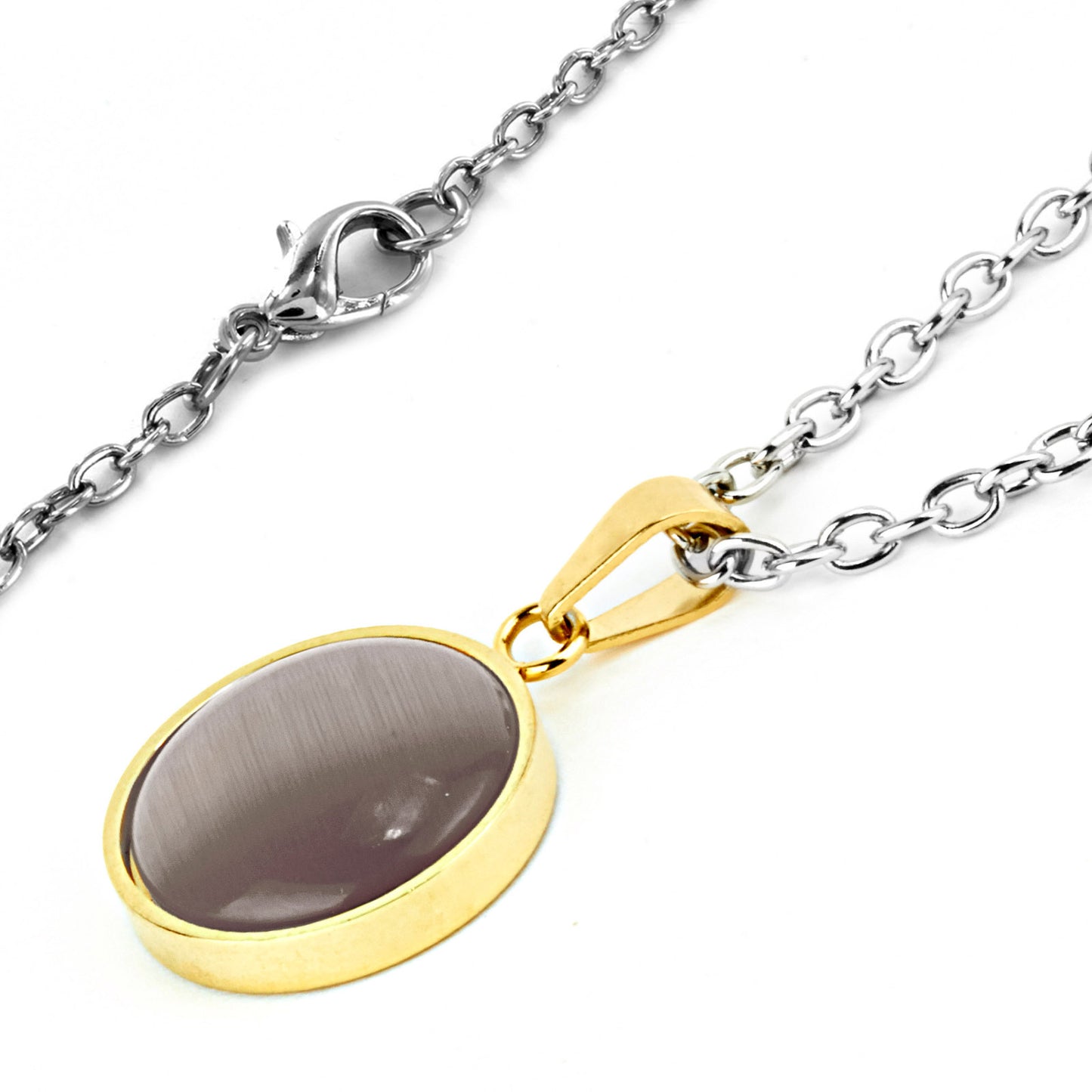 ELYA Women's Polished Cat's Eye Gold Plated Steel Pendant Necklace - 19"