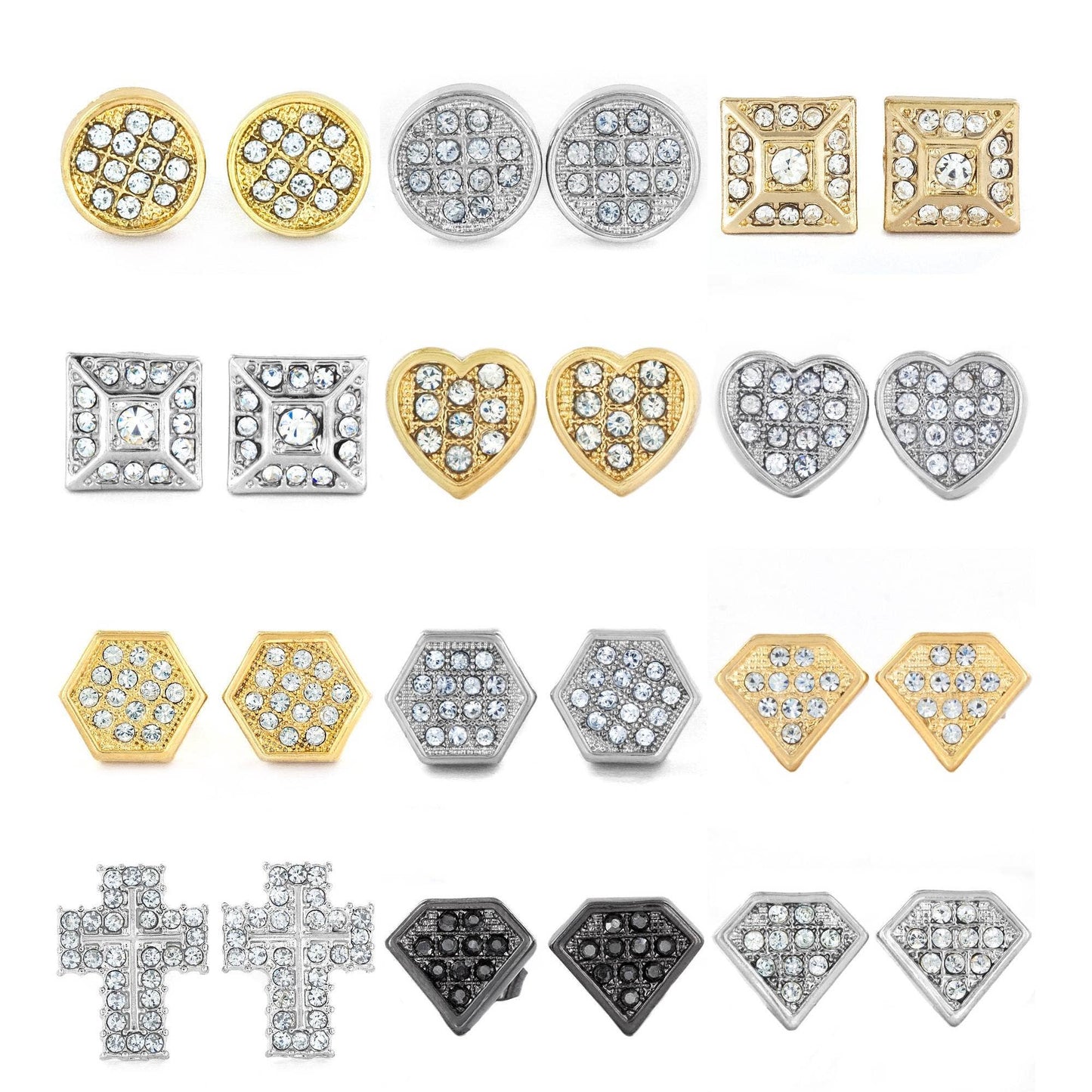 Women's 12 or 24 Piece Micro Pave Stud Earrings Pack