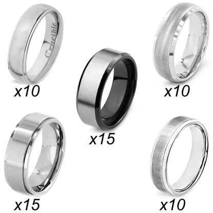Men's 60 Piece 5 Styles Top Selling Titanium Ring Pack