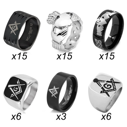 Men's 60 Piece 6 Styles Claddagh and Masonic Ring Pack