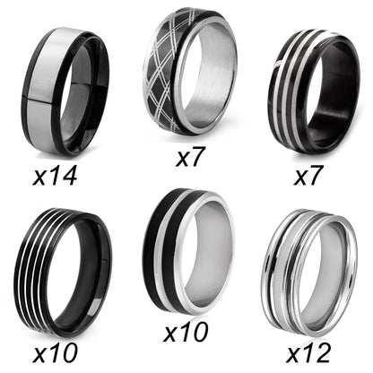 Men's 60 Piece 6 Styles Polished Two Tone Variety Ring Pack