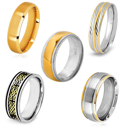 Men's 50 Piece 5 Styles Gold Plated Steel Variety Ring Pack