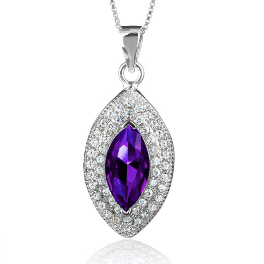 ELYA Purple Marquise Cubic Zirconia Halo Sterling Silver Pendant Necklace