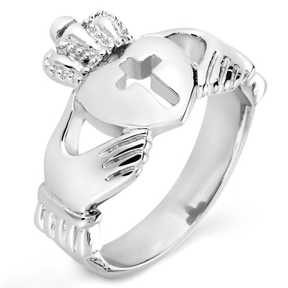 ELYA Polished Claddagh Cut-out Cross Stainless Steel Ring