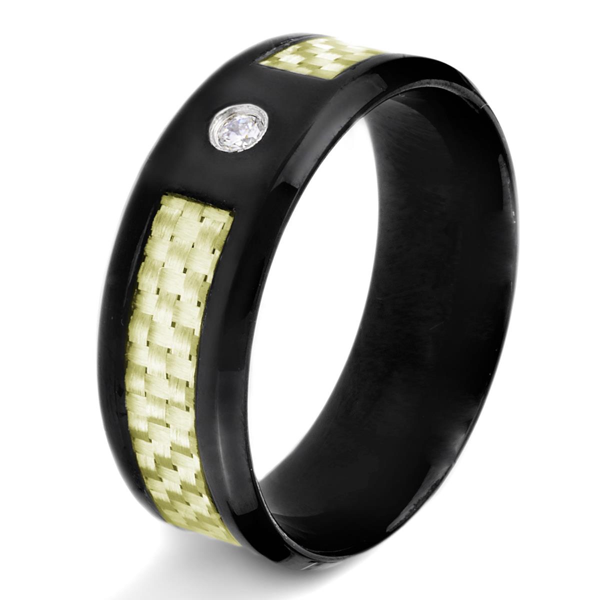 Crucible Polished Carbon Fiber Inlay Black Plated Stainless Steel Band Ring (8mm)