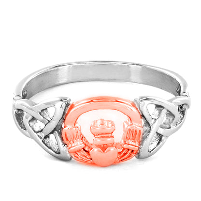 Women's Celtic Trinity Knot Claddagh Rose Gold Stainless Steel Ring (8mm)