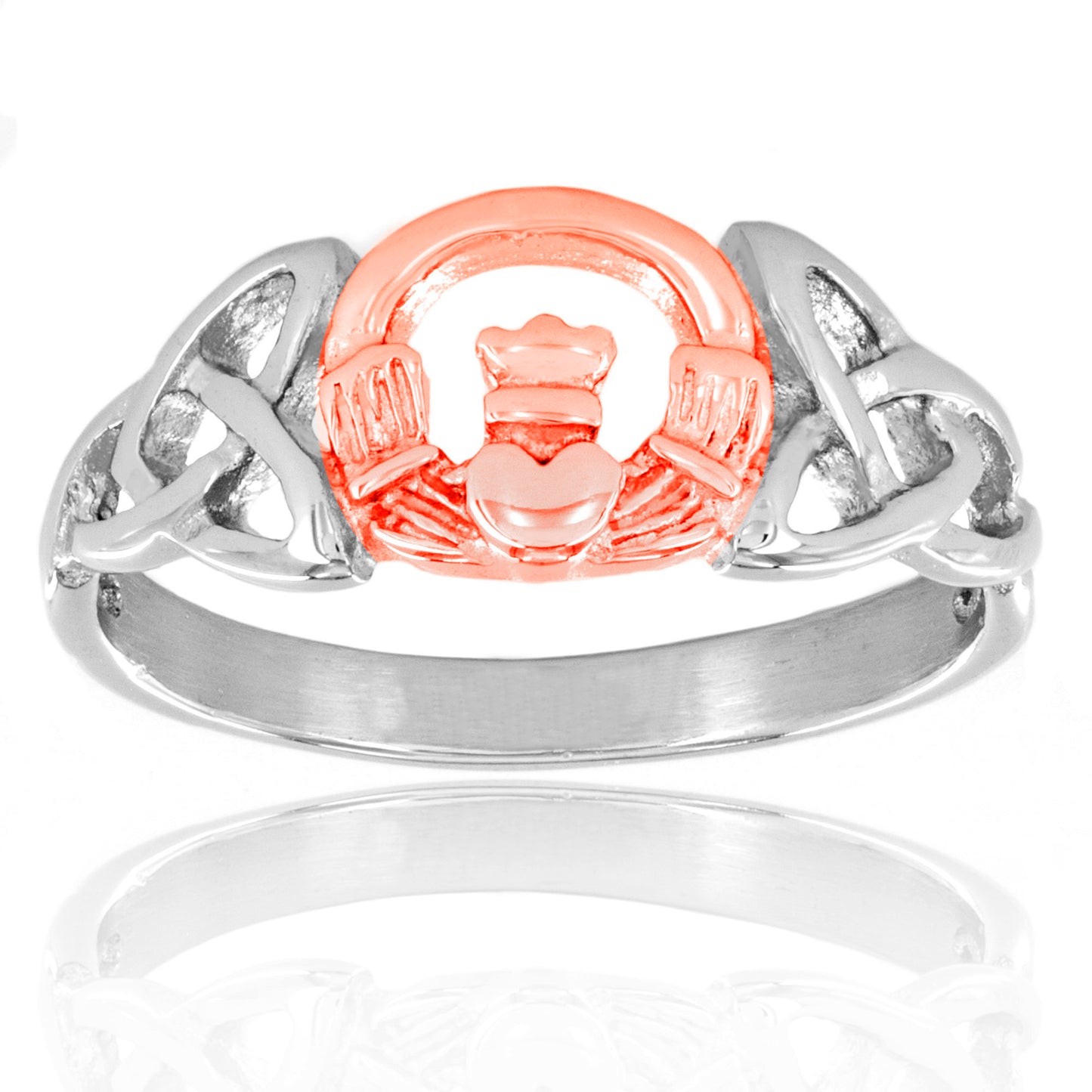 Women's Celtic Trinity Knot Claddagh Rose Gold Stainless Steel Ring (8mm)