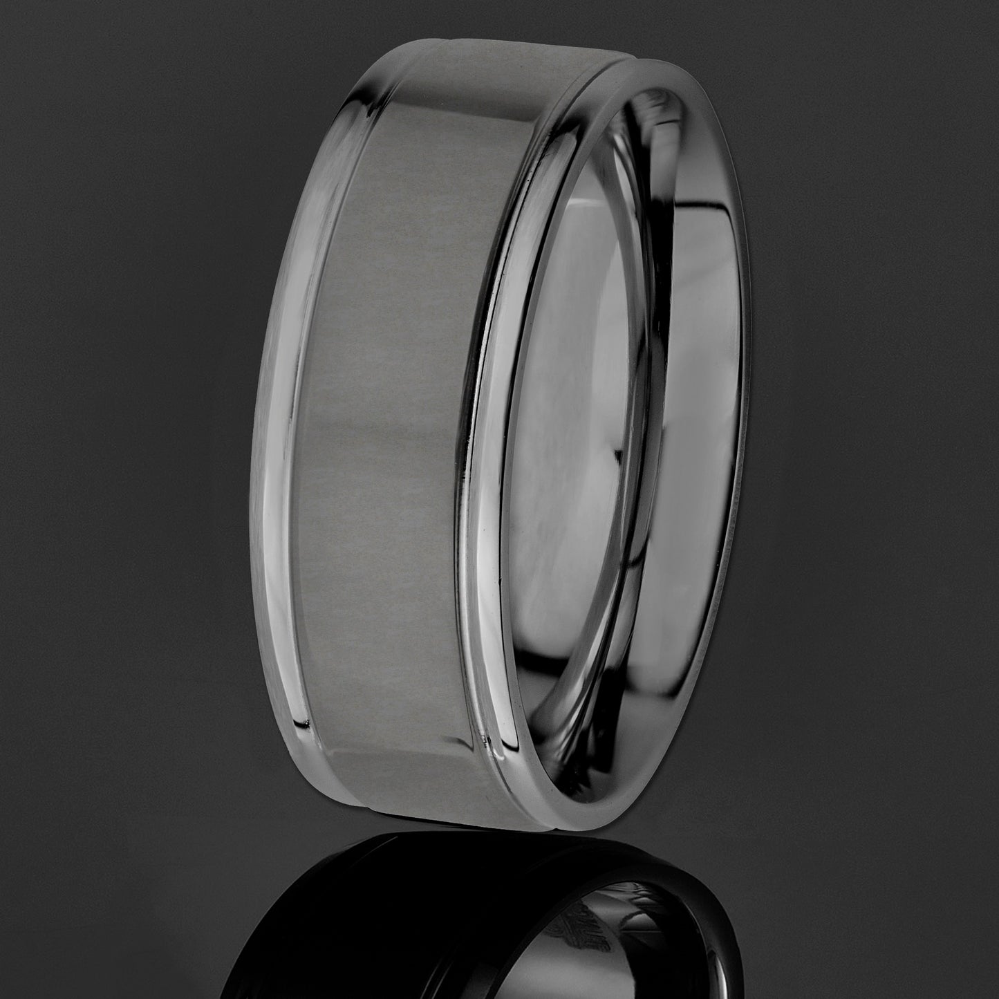 Men's Stainless Steel Brushed and Polished Grooved Ring