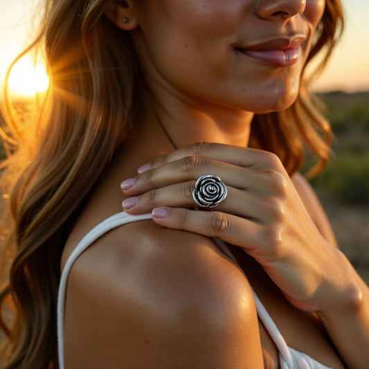 Antiqued Booming Rose Stainless Steel Ring