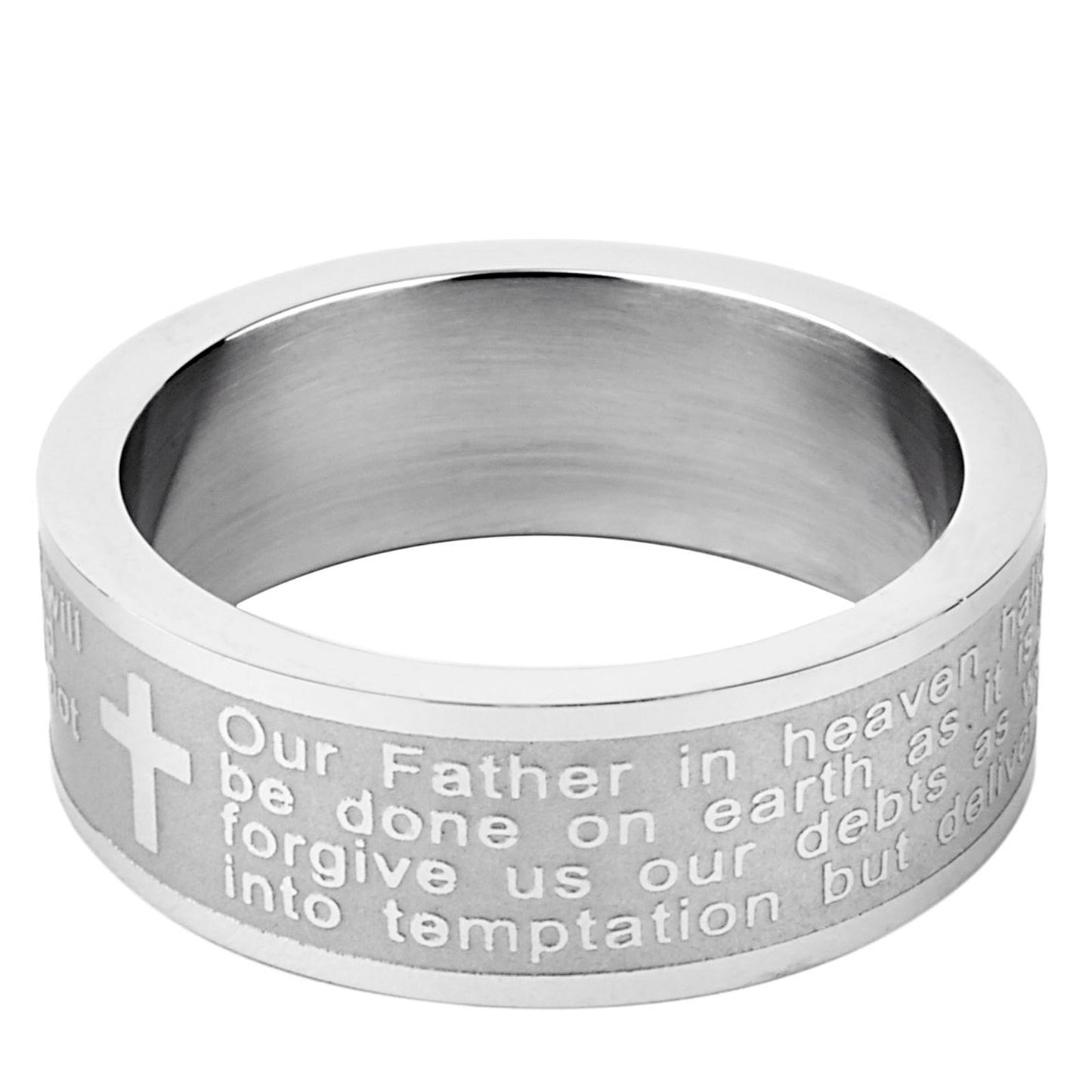 Men's Stainless Steel Brushed and Polished Lord's Prayer Ring