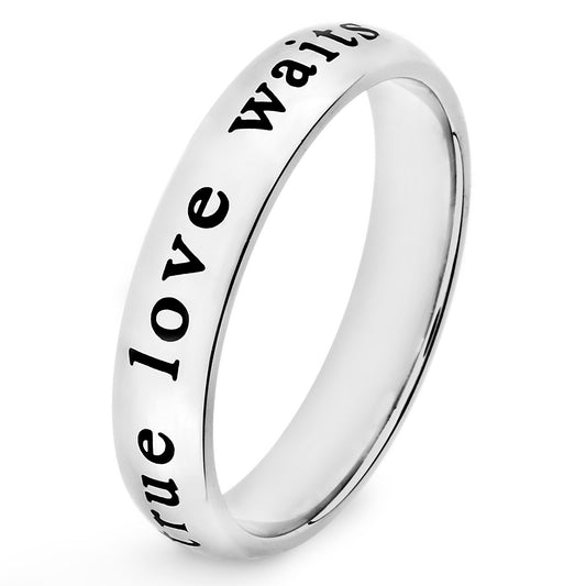 Polished 'True Love Waits' Stainless Steel Ring (4mm)