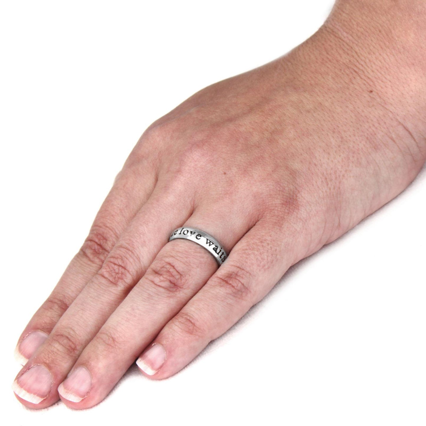 Polished 'True Love Waits' Stainless Steel Ring (4mm)