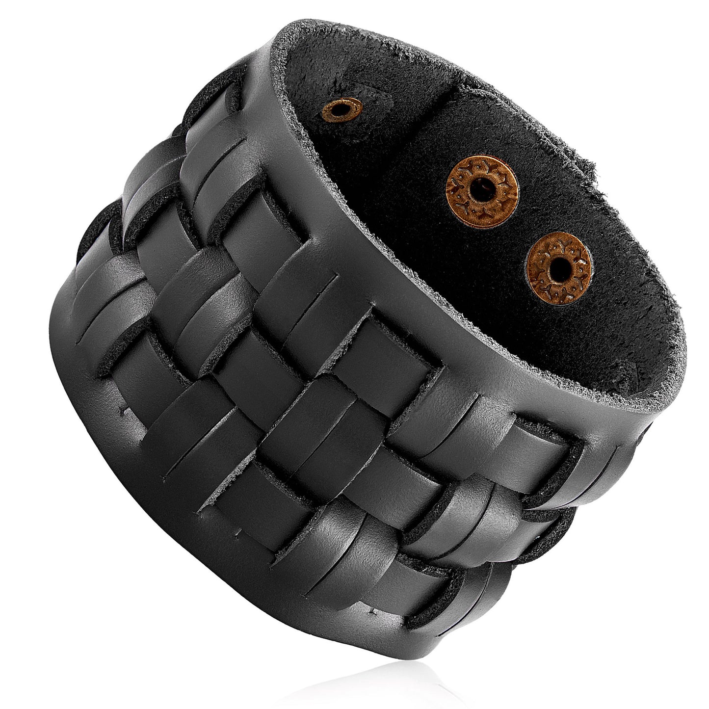 Men's Leather Basket Weave Cuff Bracelet