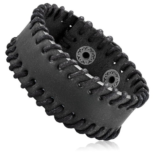 Men's Leather Stitched Cuff Bracelet