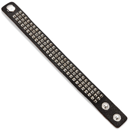 Men's Black Leather Studded Cuff Bracelet