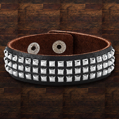 Men's Black Leather Studded Cuff Bracelet