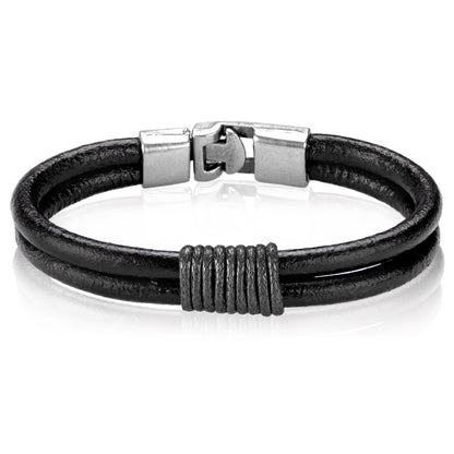 Men's Leather Twined Double Strand Bracelet