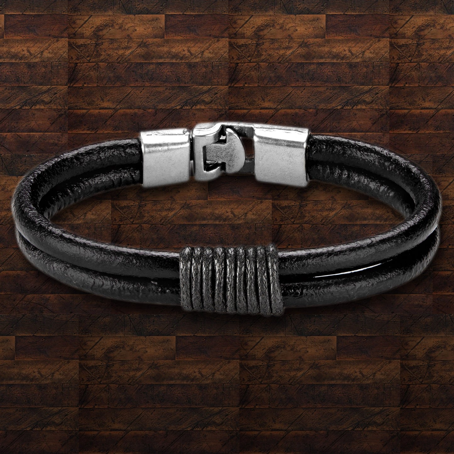Men's Leather Twined Double Strand Bracelet