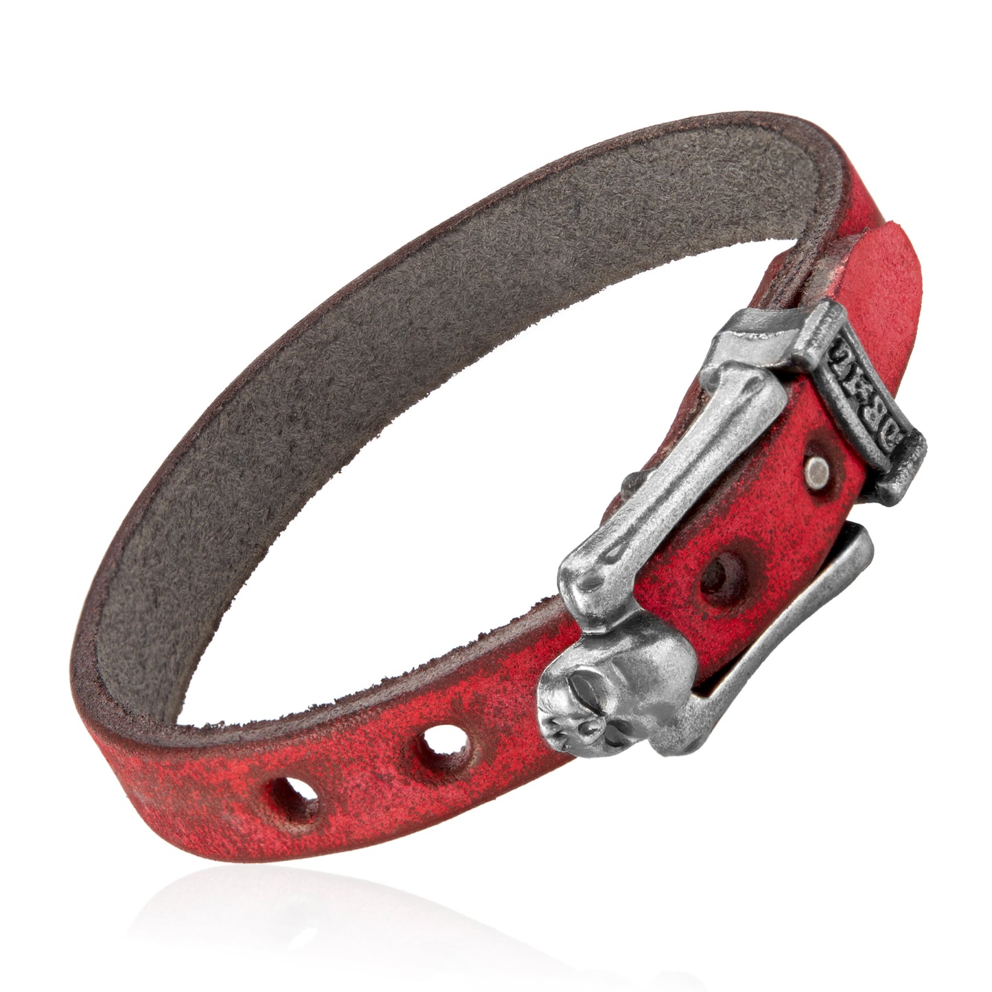 Men's Red Leather Skull Buckle Bracelet