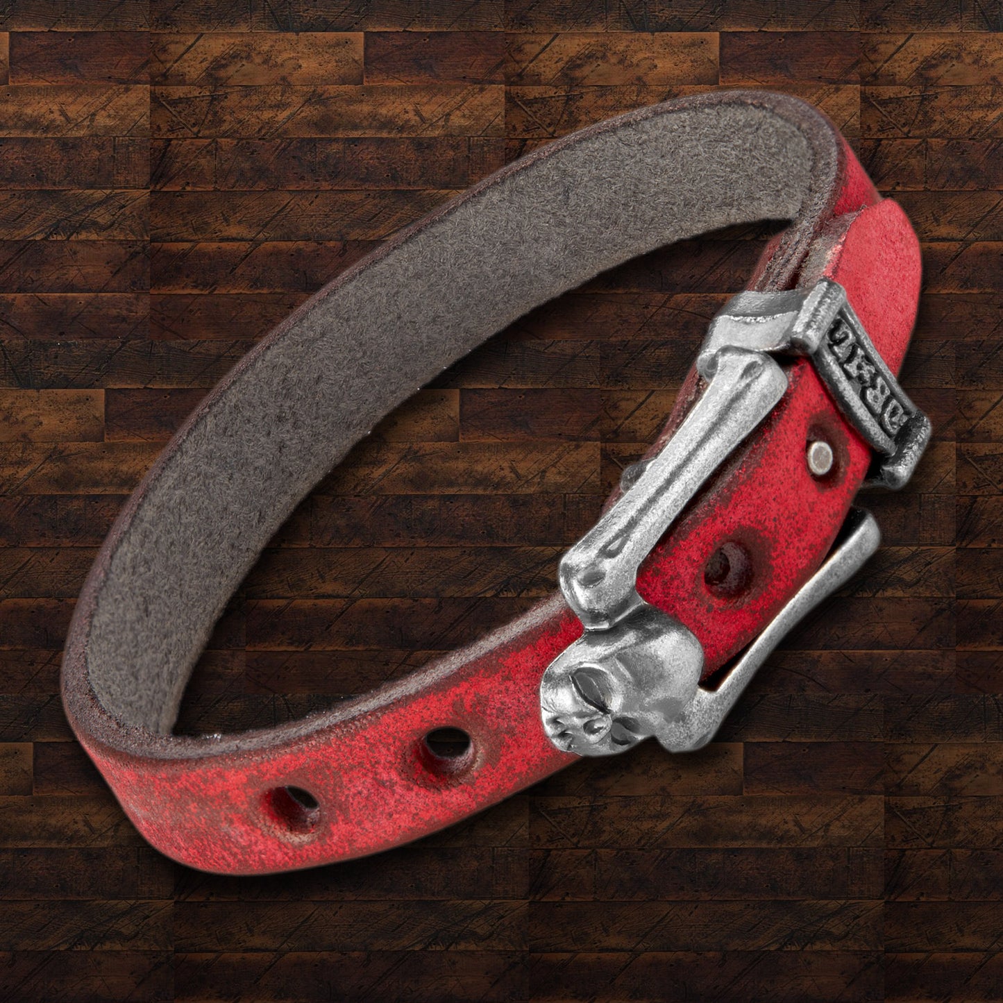 Men's Red Leather Skull Buckle Bracelet