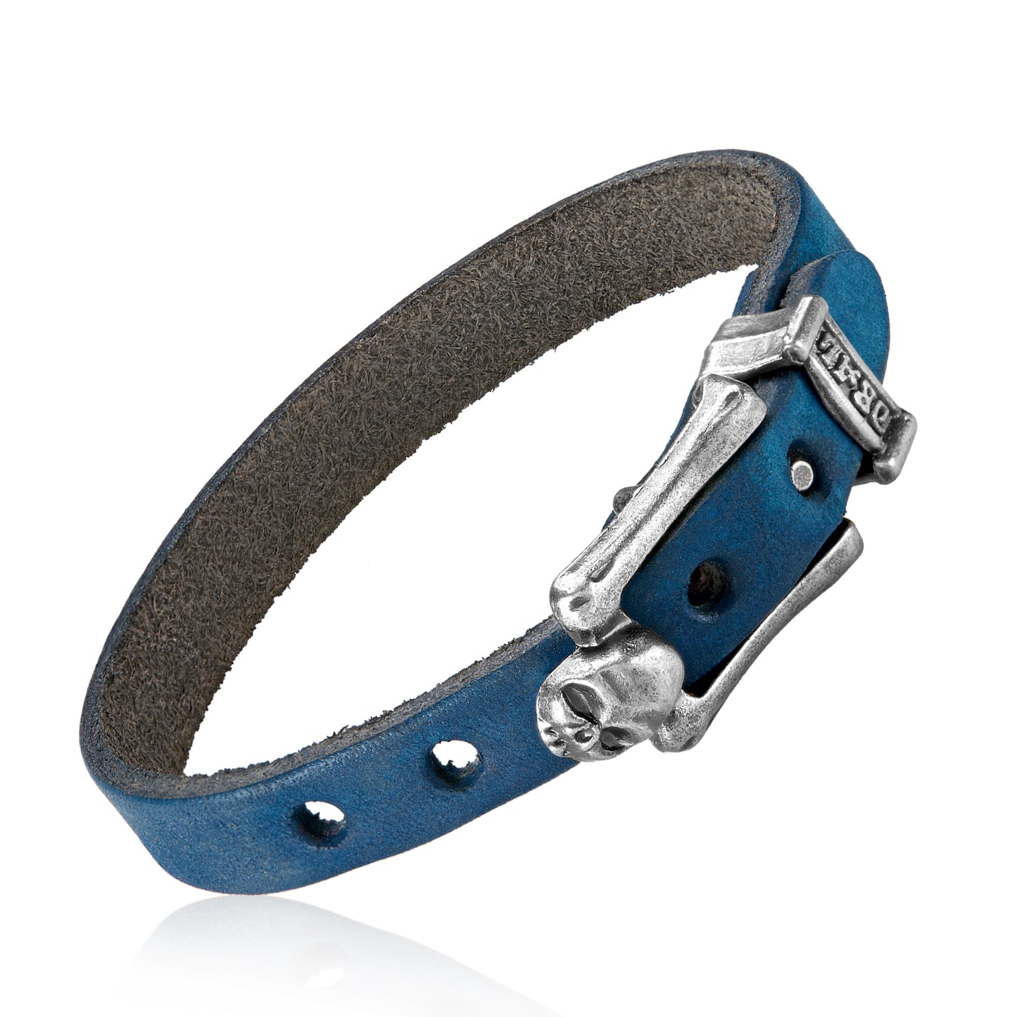 Men's Blue Leather Skull Buckle Bracelet