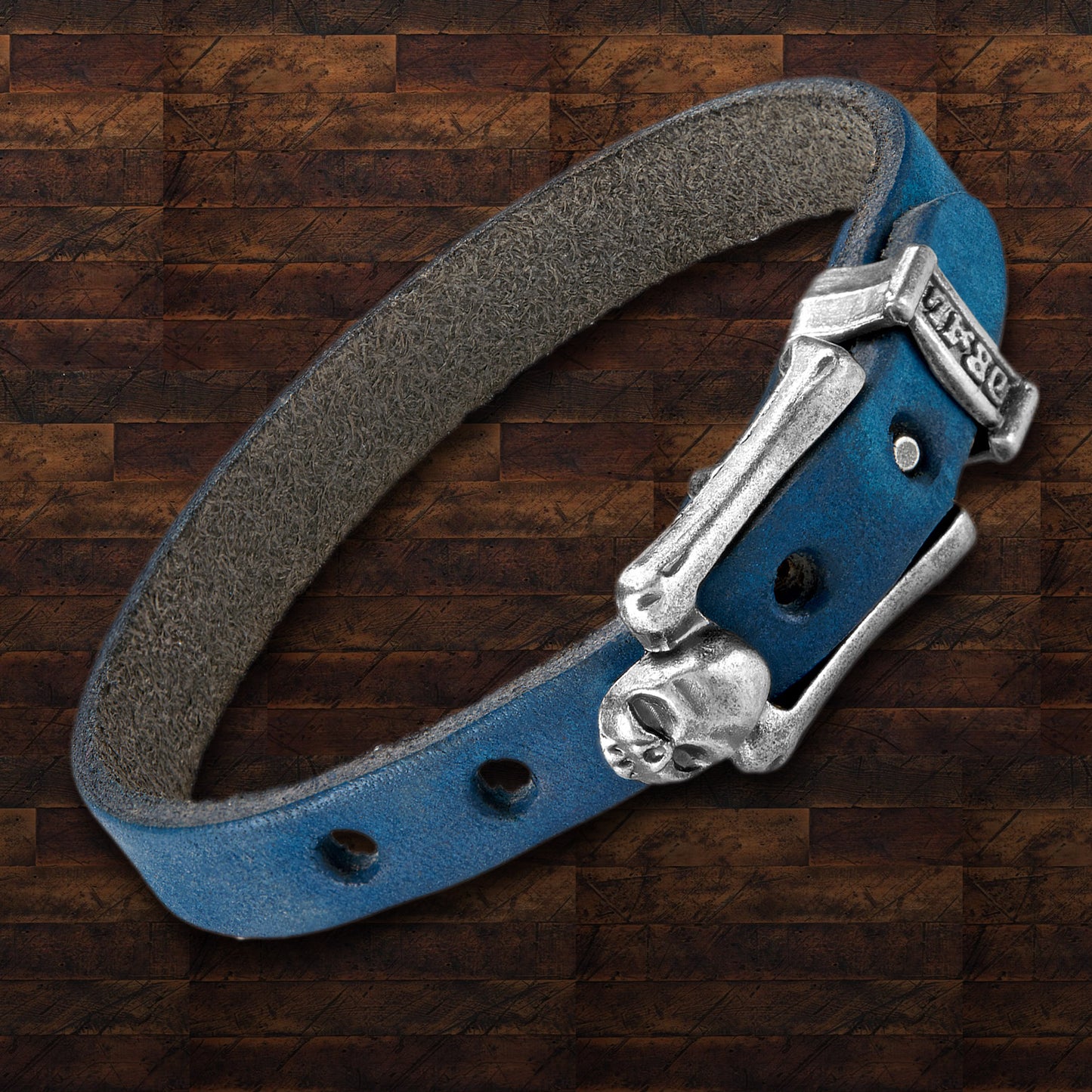 Men's Blue Leather Skull Buckle Bracelet