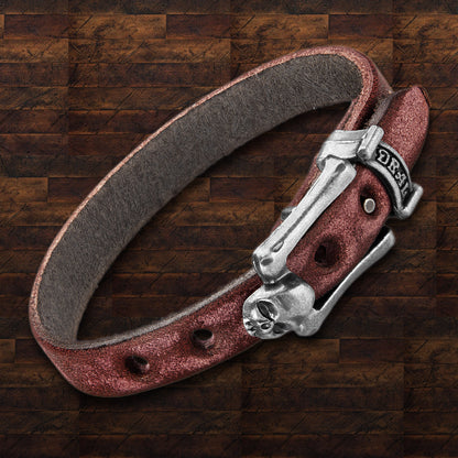 Men's Brown Leather Skull Buckle Bracelet
