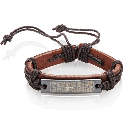 Men's Leather Spanish Lord's Prayer Adjustable Bracelet