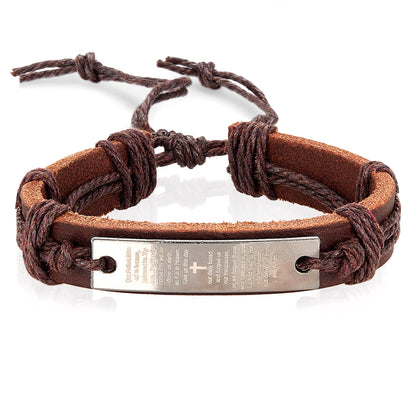 Men's Leather Lord's Prayer Adjustable Bracelet