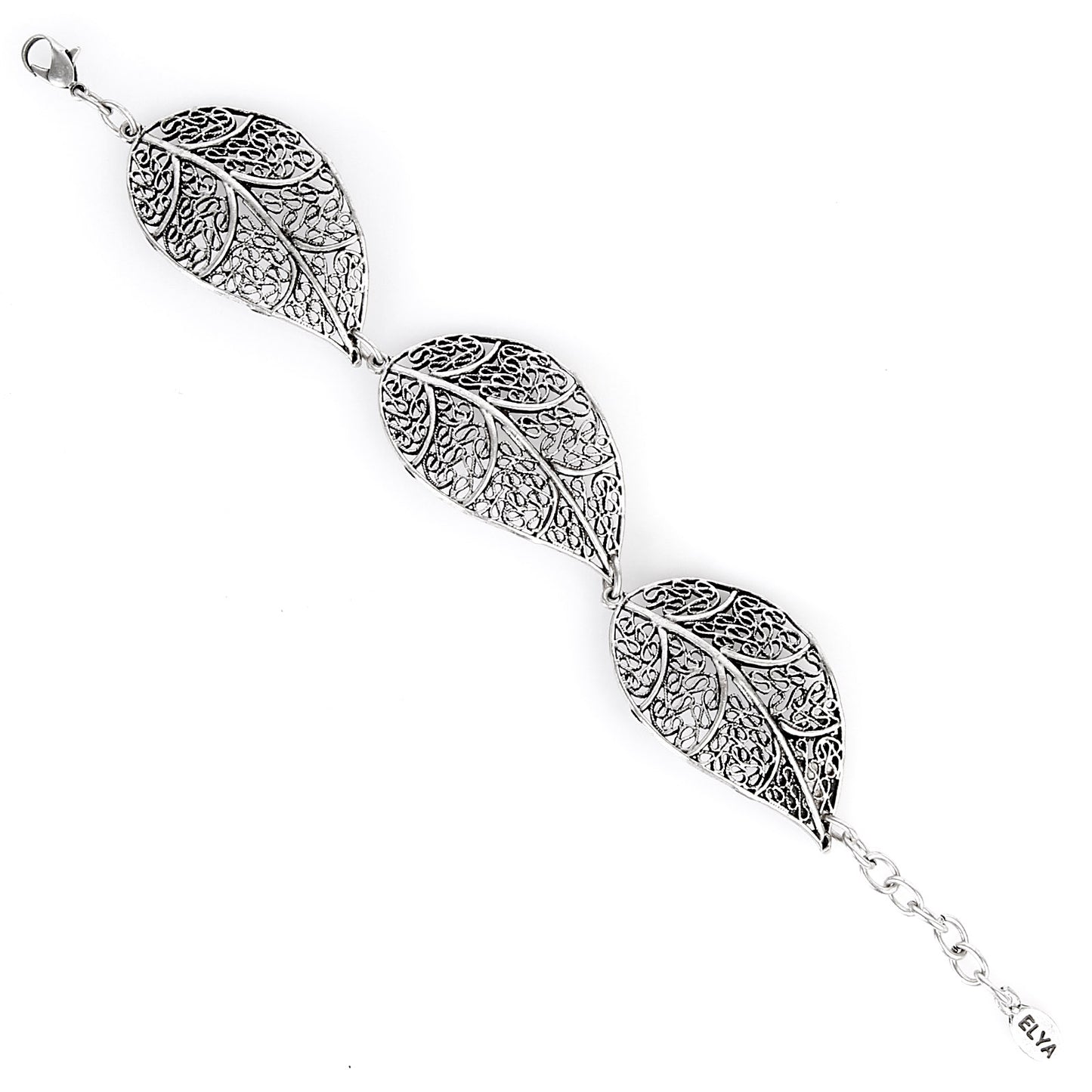 ELYA Antiqued Leaf Filigree Link Bracelet (30 mm) - 7"