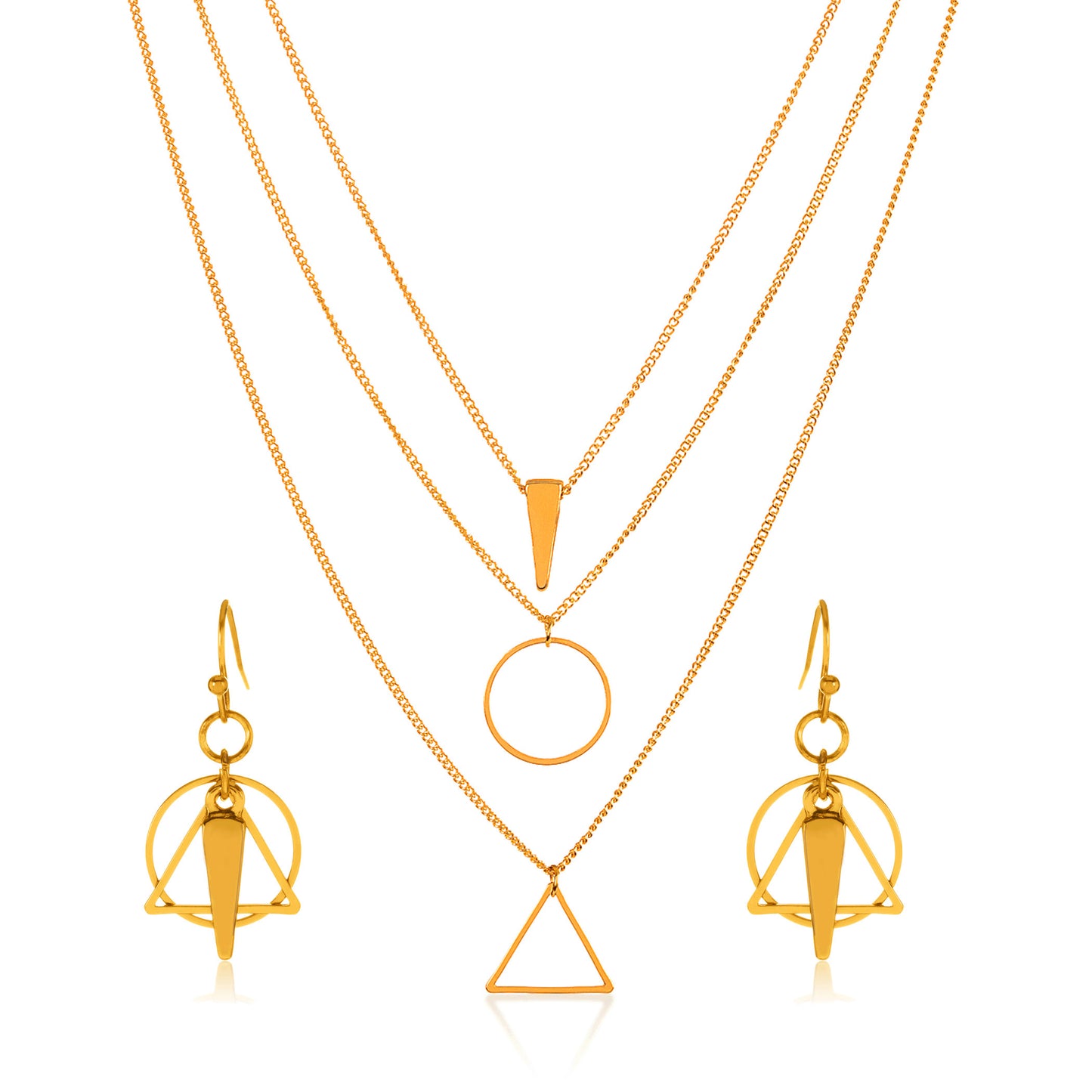 ELYA Women's Gold Tone Geometric Charm Pendant Necklace and Earrings Jewelry Set