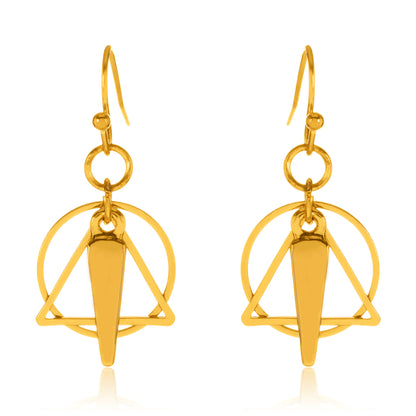 ELYA Women's Gold Tone Geometric Charm Pendant Necklace and Earrings Jewelry Set