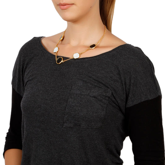 ELYA Gold Tone Mother of Pearl and Onyx Cable Chain Necklace (21 mm) - 18"
